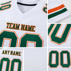 Custom White Green-Orange Mesh Authentic Football Jersey detail