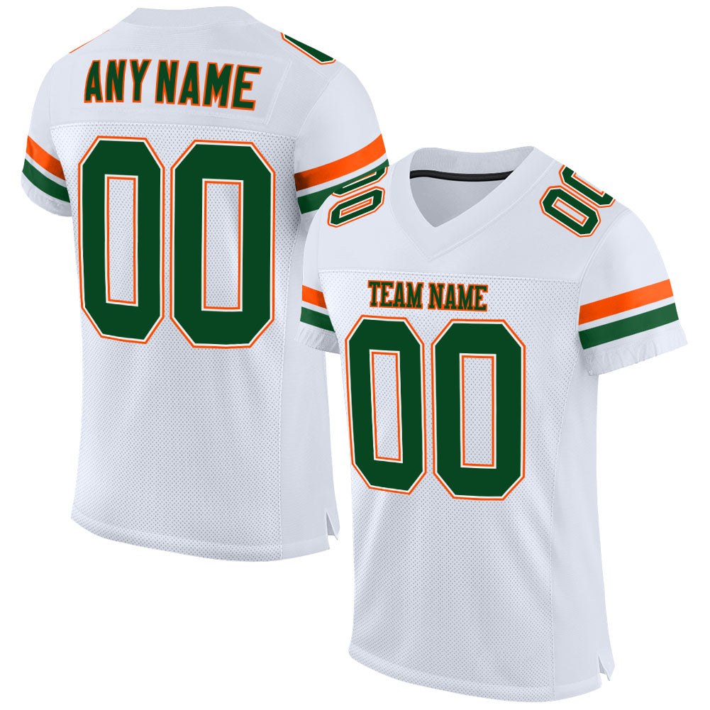 Custom White Green-Orange Mesh Authentic Football Jersey photo 1