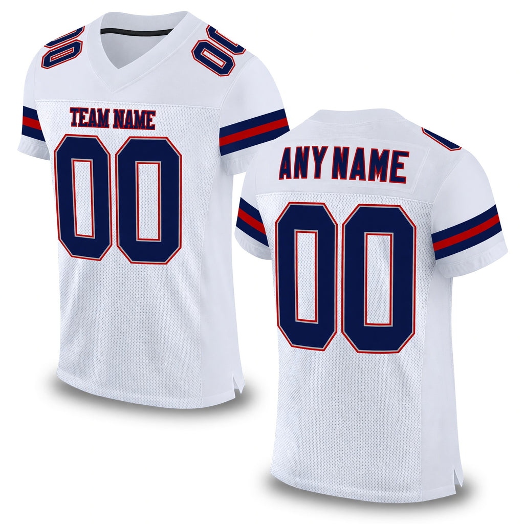Custom White Navy-Red Mesh Authentic Football Jersey