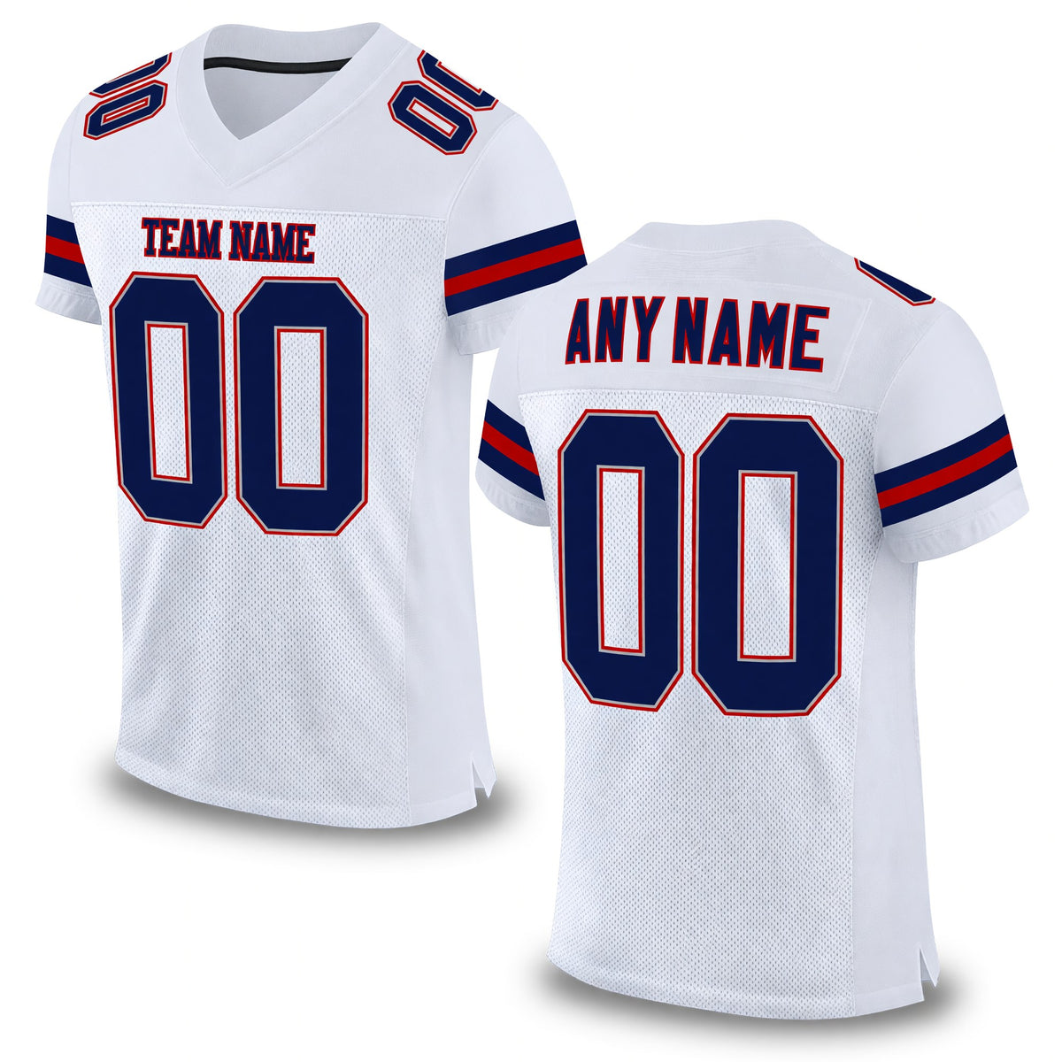 Custom White Navy-Red Mesh Authentic Football Jersey