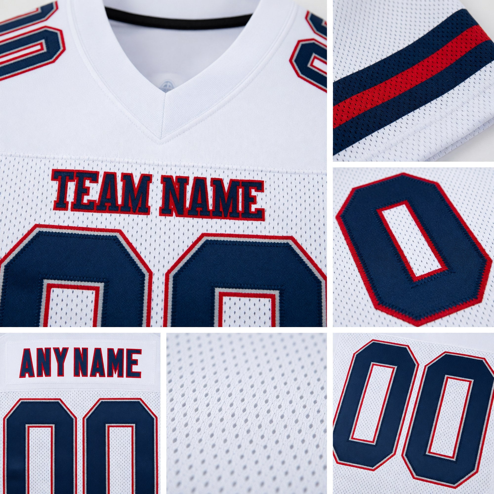 Custom White Navy-Red Mesh Authentic Football Jersey detail
