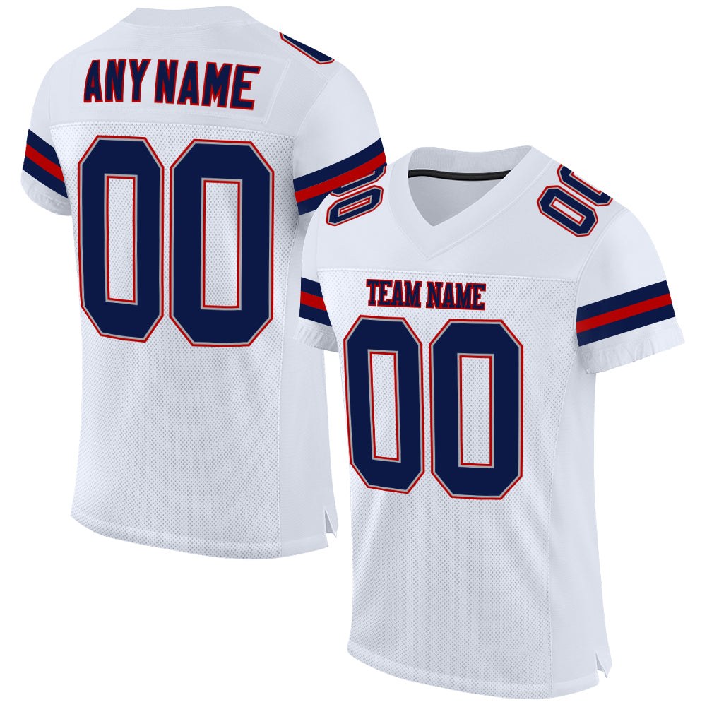Custom White Navy-Red Mesh Authentic Football Jersey photo 1