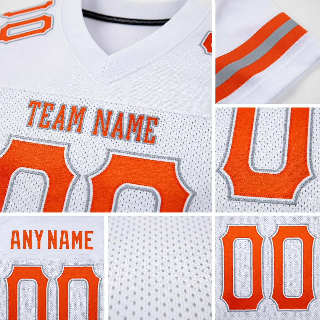 Custom White Orange-Gray Mesh Authentic Football Jersey detail