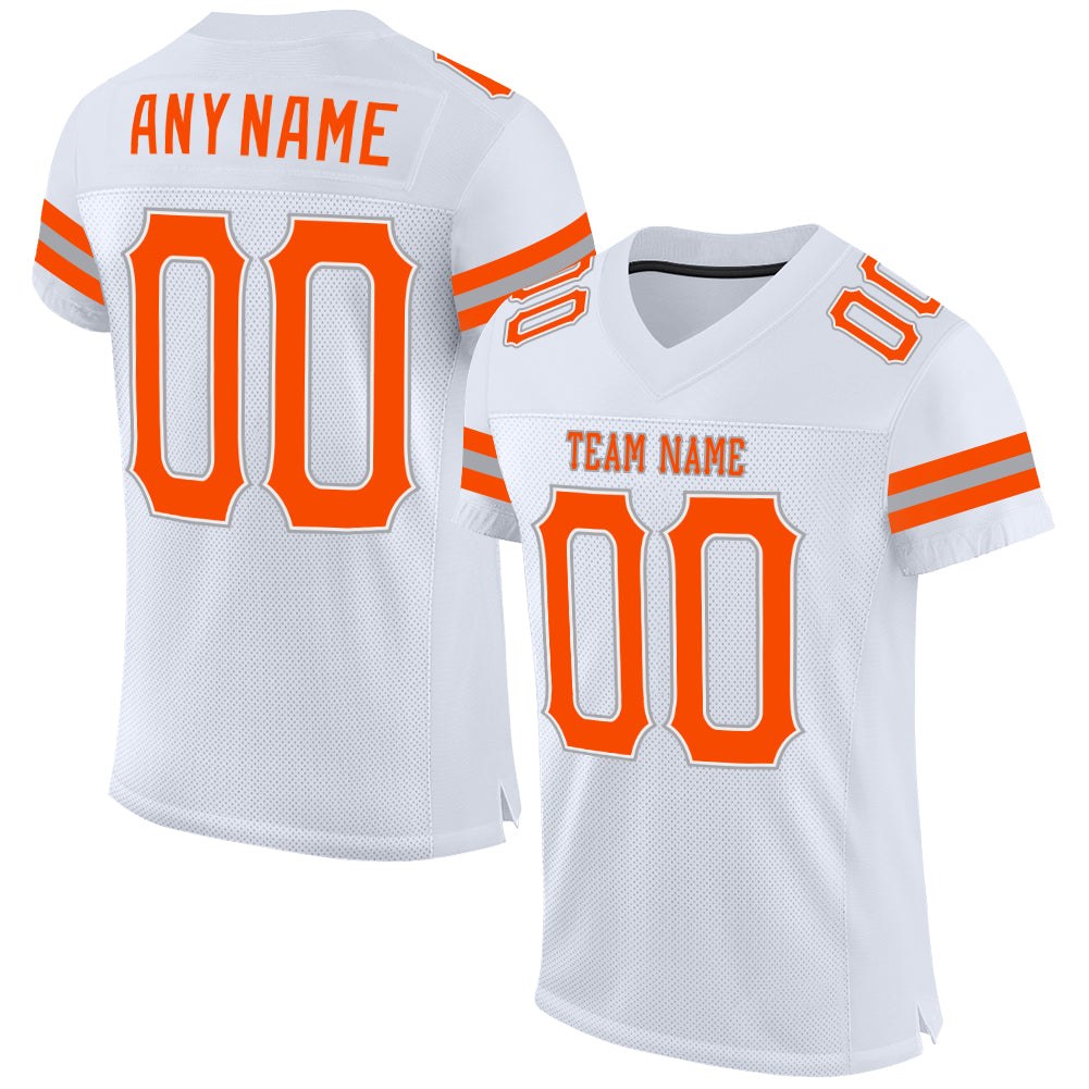 Custom White Orange-Gray Mesh Authentic Football Jersey photo 1