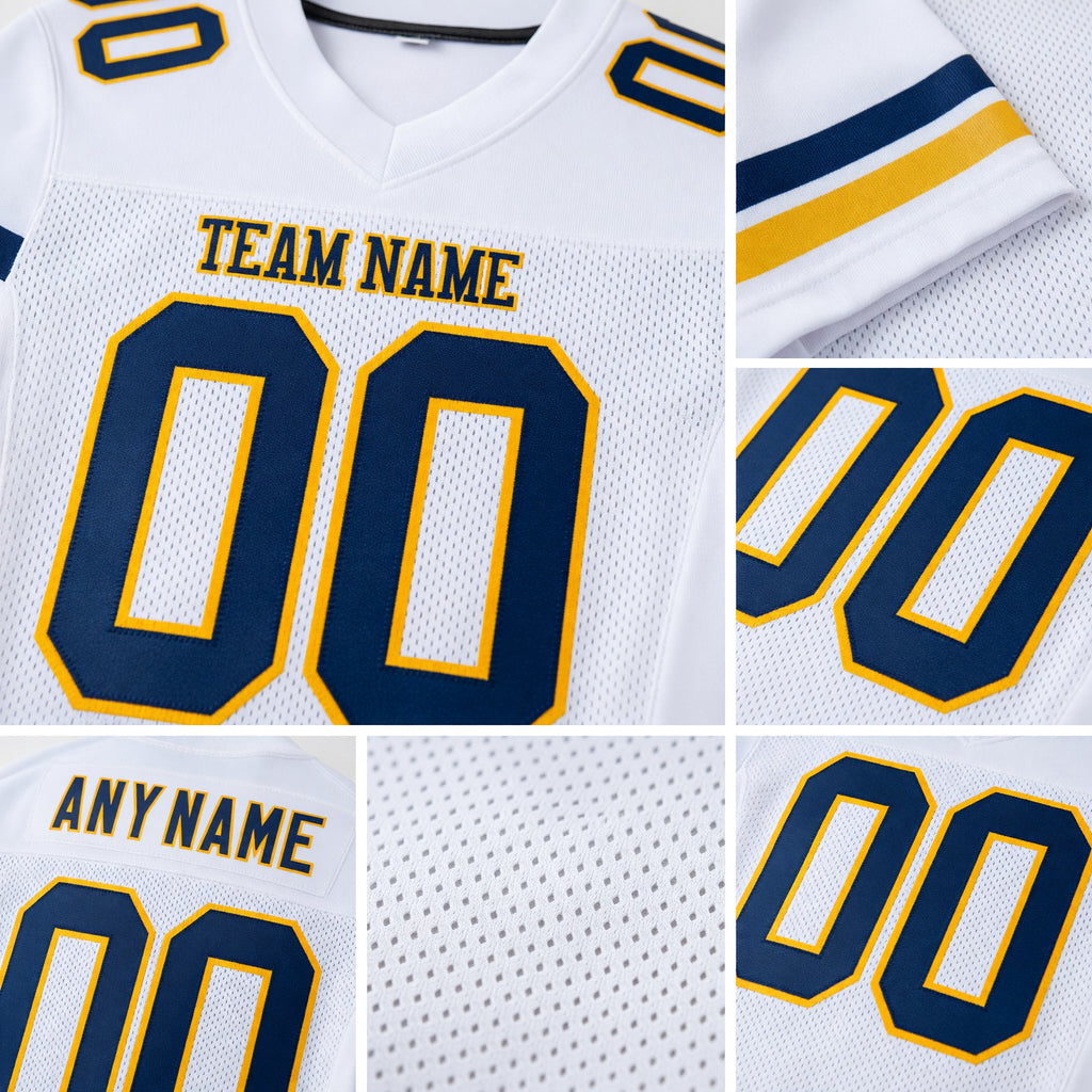 Custom White Navy-Gold Mesh Authentic Football Jersey detail