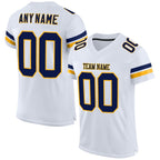 Custom White Navy-Gold Mesh Authentic Football Jersey photo 1