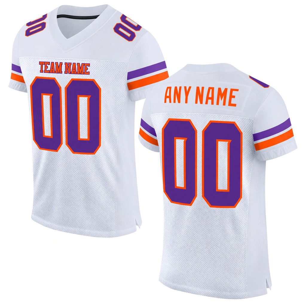 Custom White Purple-Orange Mesh Authentic Football Jersey