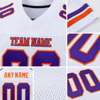 Custom White Purple-Orange Mesh Authentic Football Jersey detail