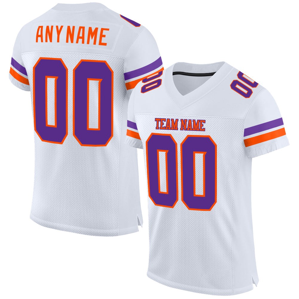 Custom White Purple-Orange Mesh Authentic Football Jersey photo 1