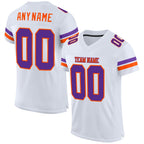 Custom White Purple-Orange Mesh Authentic Football Jersey photo 1