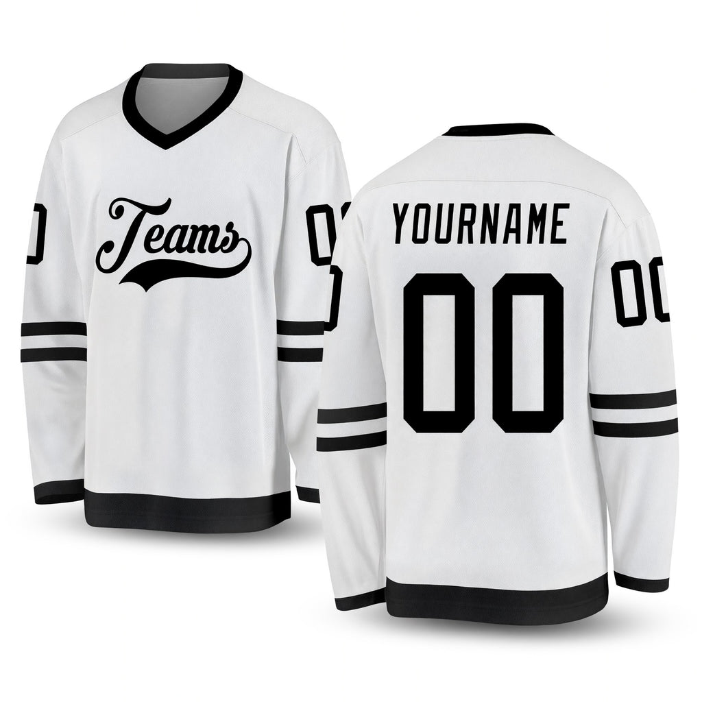 Custom White Black Hockey Jersey