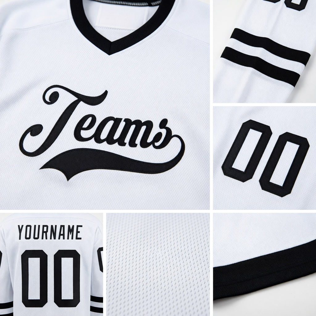 Custom White Black Hockey Jersey detail