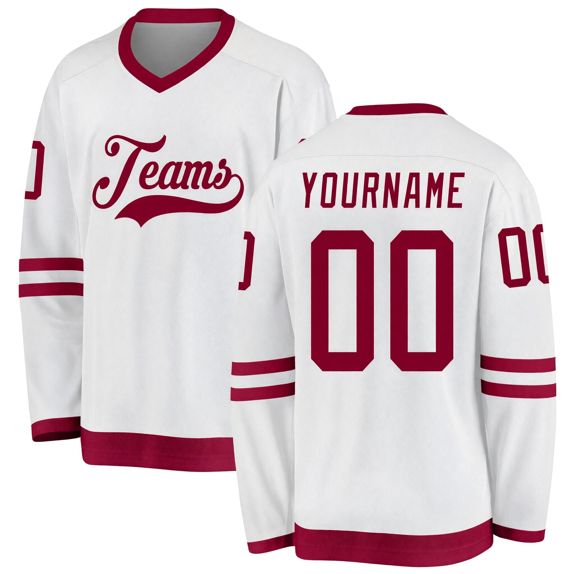 Custom White Maroon Hockey Jersey