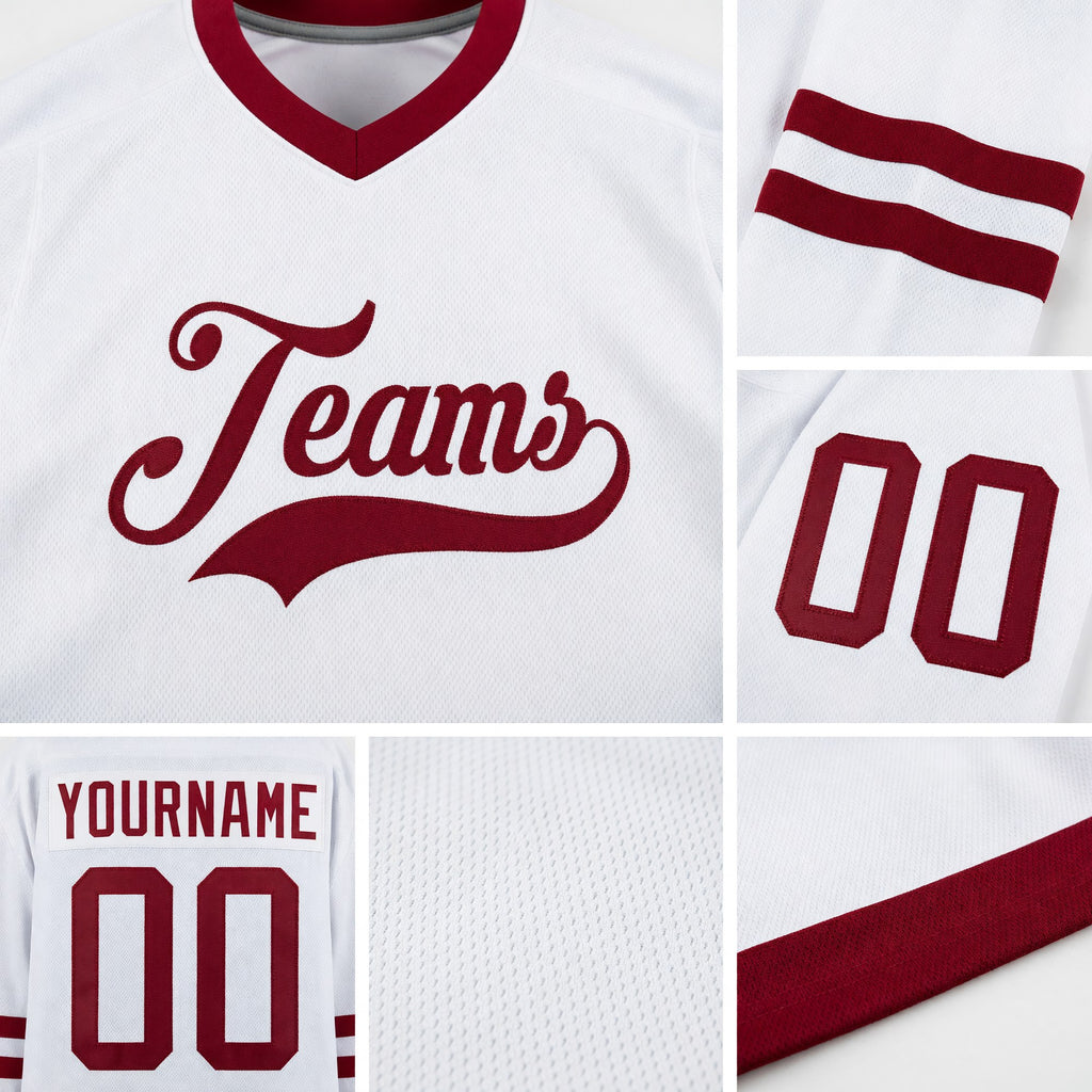Custom White Maroon Hockey Jersey detail