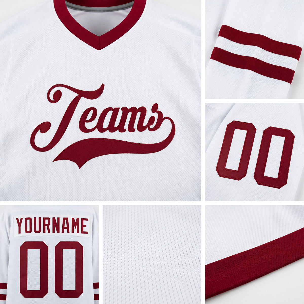 Custom White Maroon Hockey Jersey detail