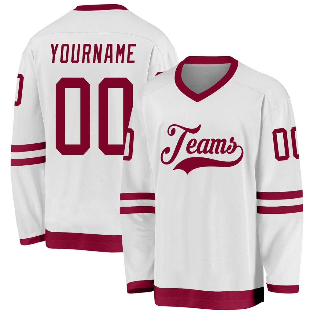 Custom White Maroon Hockey Jersey photo 1