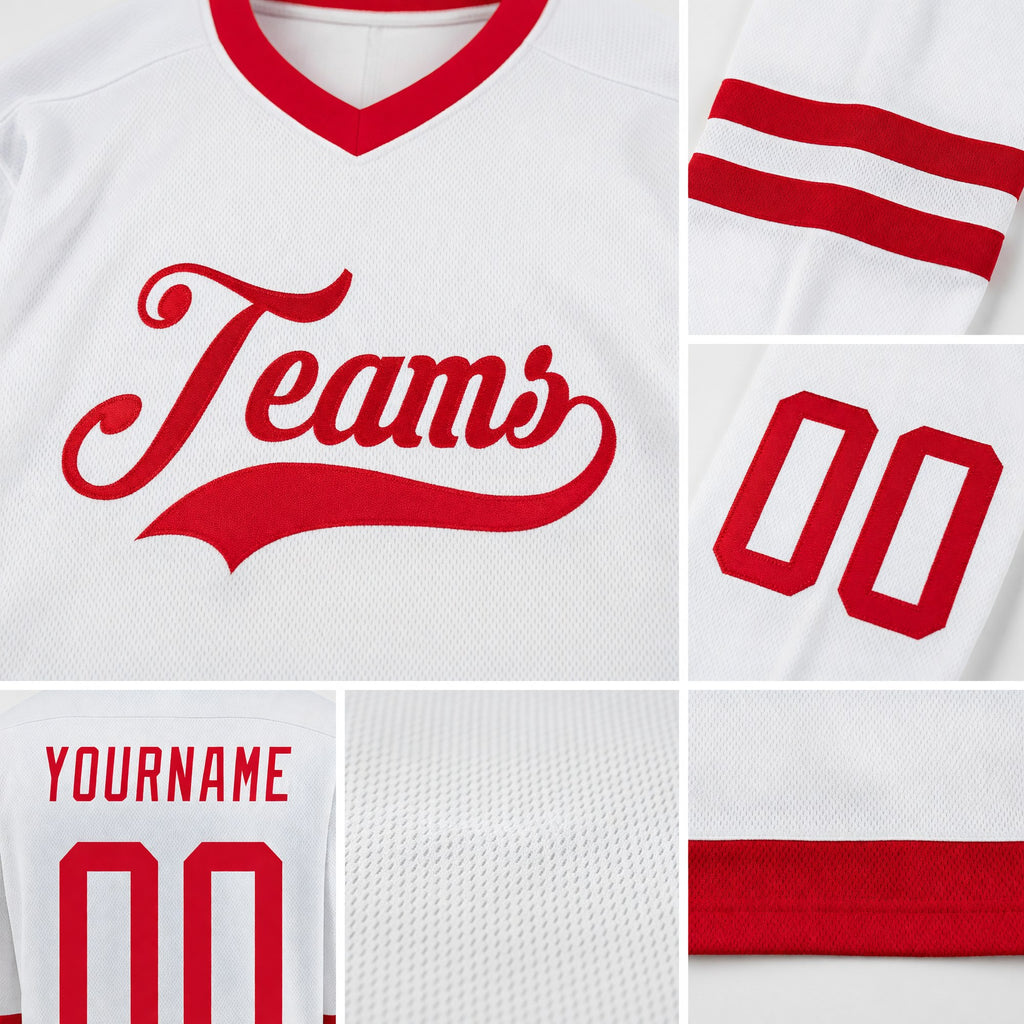 Custom White Red Hockey Jersey detail