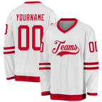 Custom White Red Hockey Jersey photo 1