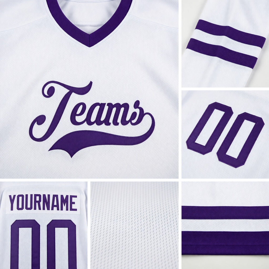 Custom White Purple Hockey Jersey detail
