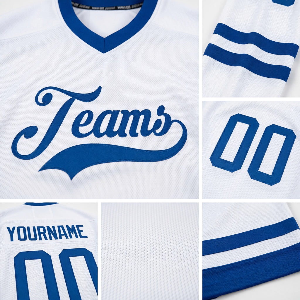 Custom White Royal Hockey Jersey detail