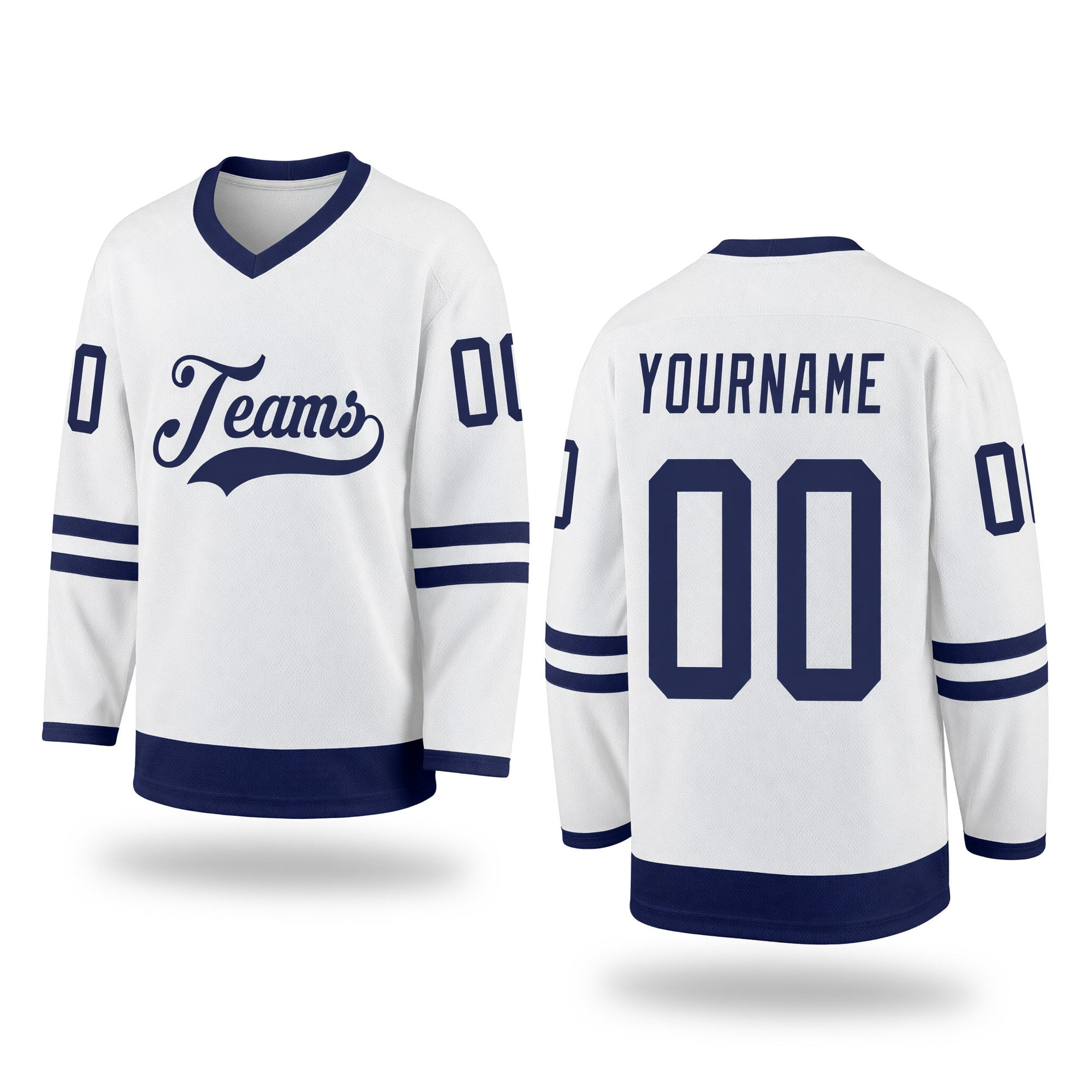 Custom White Navy Hockey Jersey