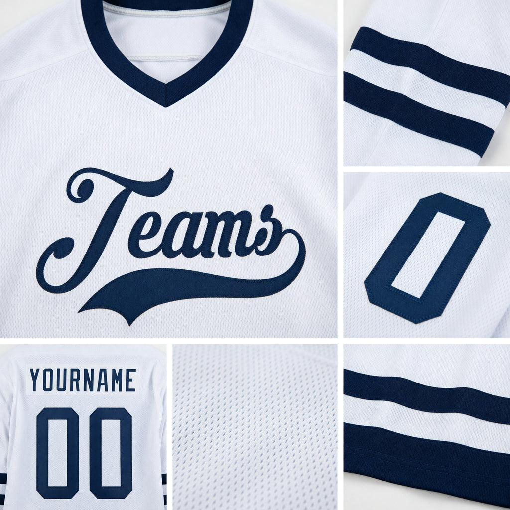 Custom White Navy Hockey Jersey detail