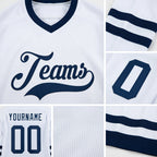 Custom White Navy Hockey Jersey detail