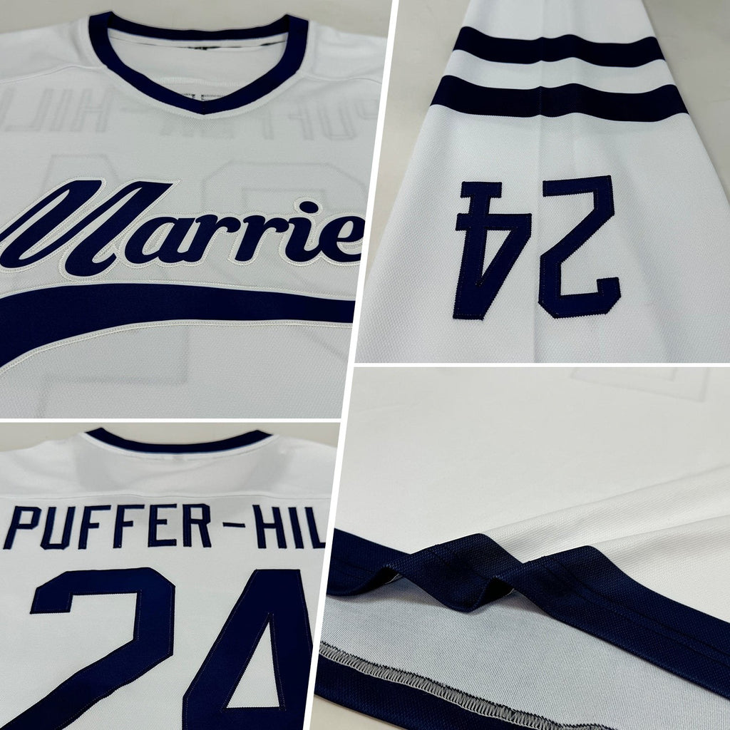 Custom White Navy Hockey Jersey photo 2