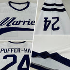 Custom White Navy Hockey Jersey photo 2