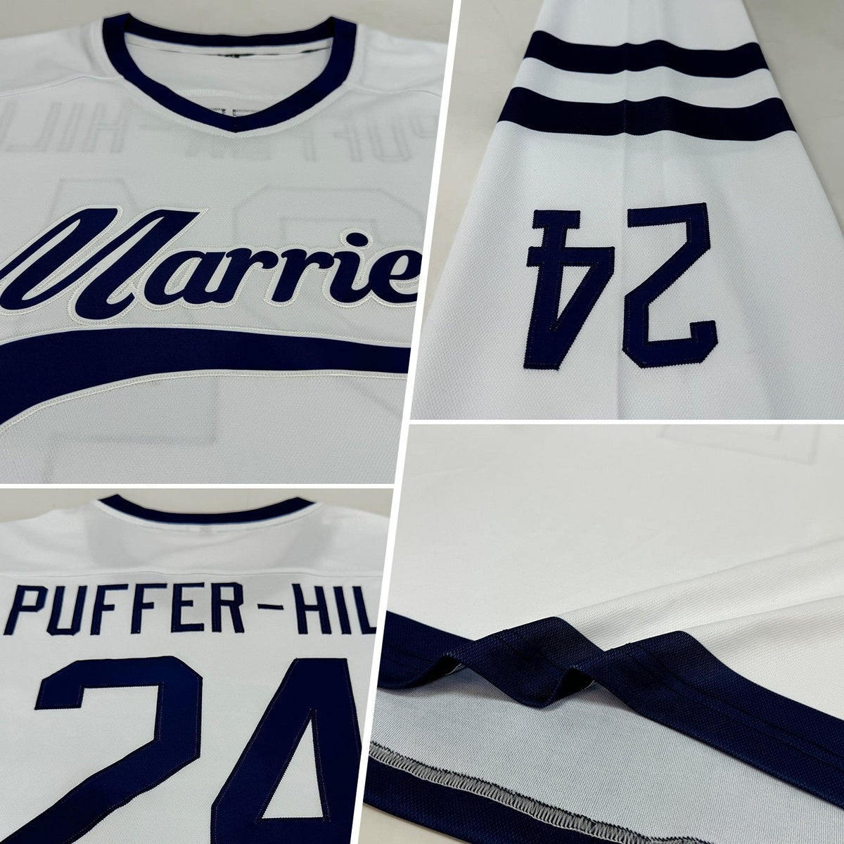 Custom White Navy Hockey Jersey photo 2