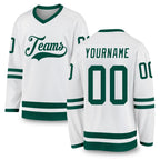 Custom White Green Hockey Jersey