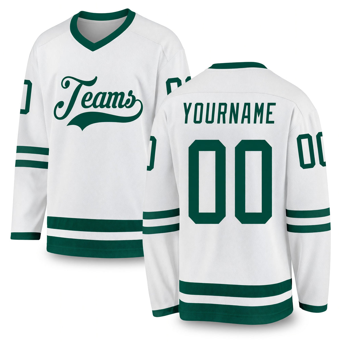 Custom White Green Hockey Jersey
