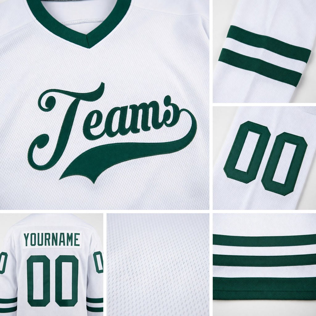 Custom White Green Hockey Jersey detail