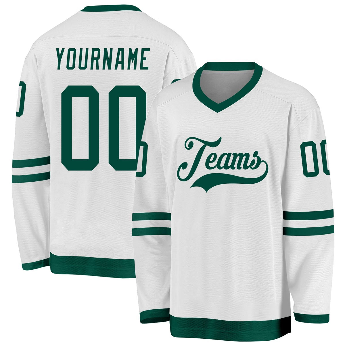Custom White Green Hockey Jersey photo 1