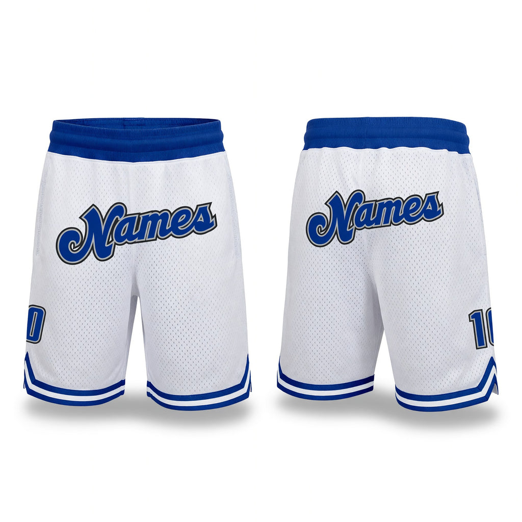 Custom White Royal-Gray Authentic Throwback Basketball Shorts