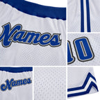 Custom White Royal-Gray Authentic Throwback Basketball Shorts detail