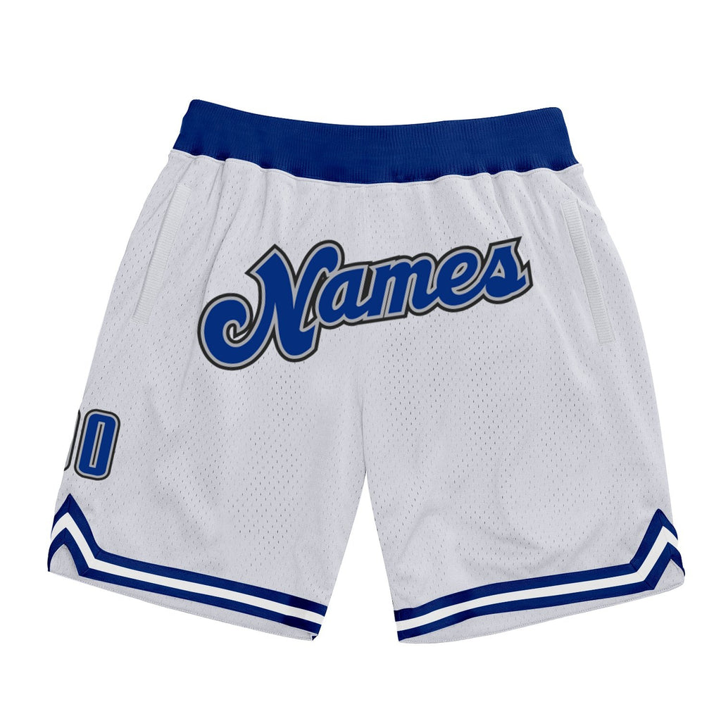 Custom White Royal-Gray Authentic Throwback Basketball Shorts photo 1