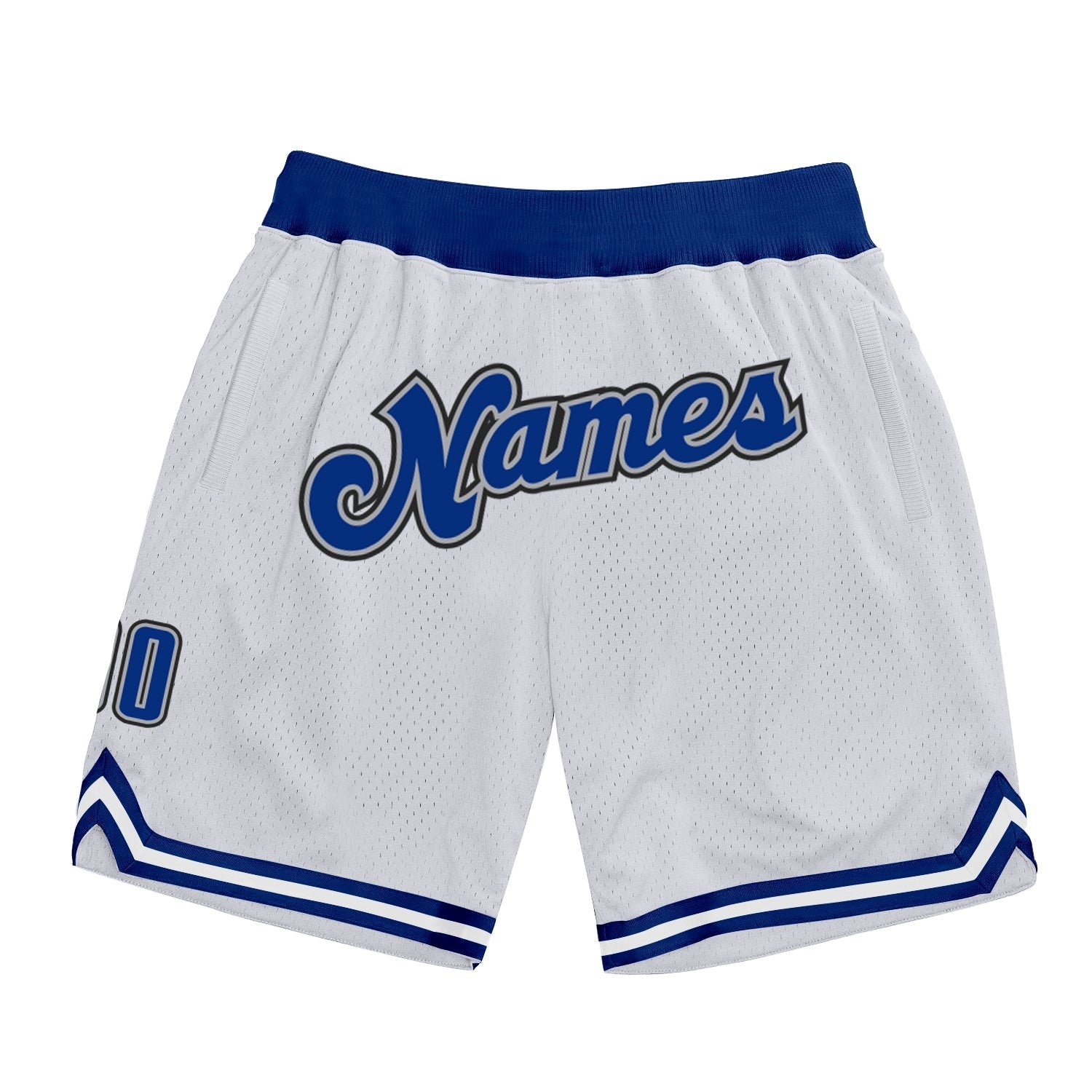 Custom White Royal-Gray Authentic Throwback Basketball Shorts photo 1