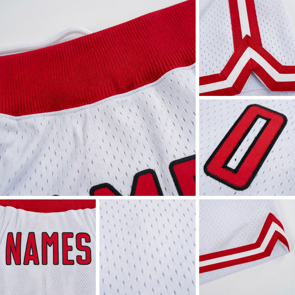Custom White Red-Black Authentic Throwback Basketball Shorts detail