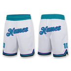 Custom White Teal-Purple Authentic Throwback Basketball Shorts