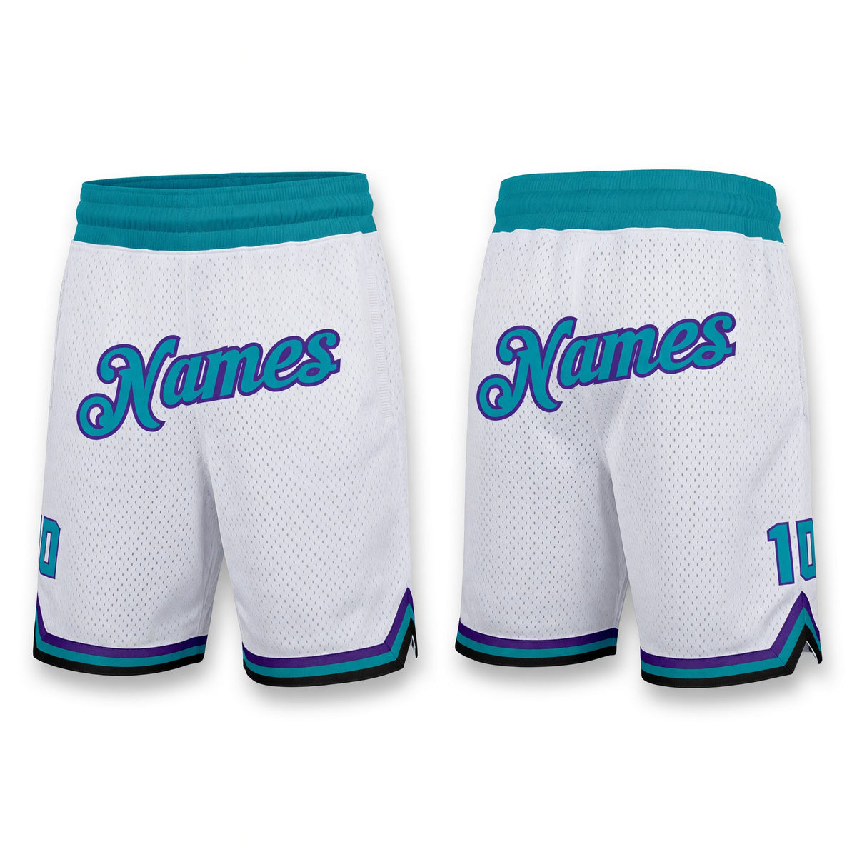 Custom White Teal-Purple Authentic Throwback Basketball Shorts