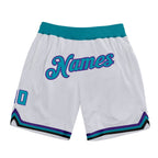Custom White Teal-Purple Authentic Throwback Basketball Shorts photo 1