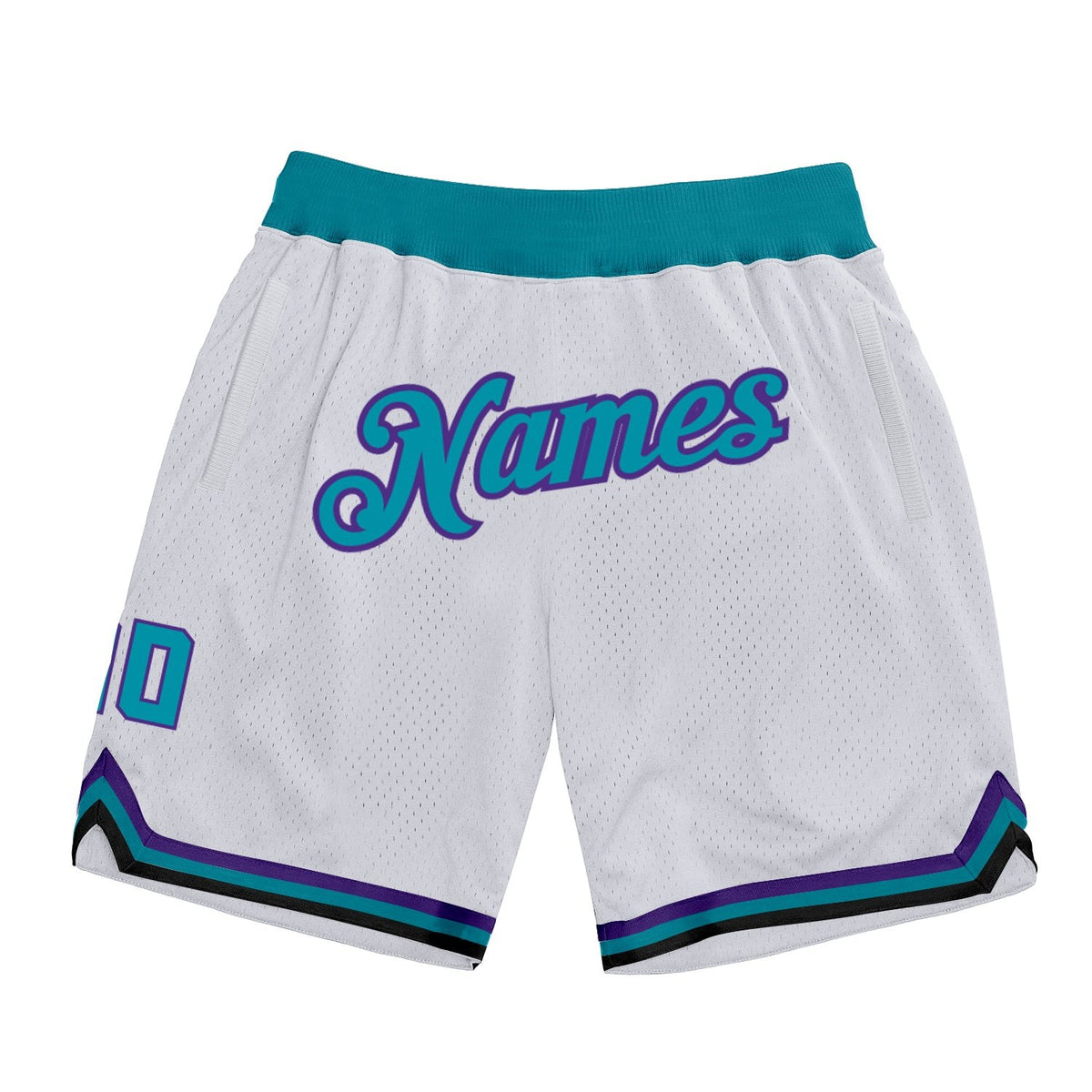 Custom White Teal-Purple Authentic Throwback Basketball Shorts photo 1