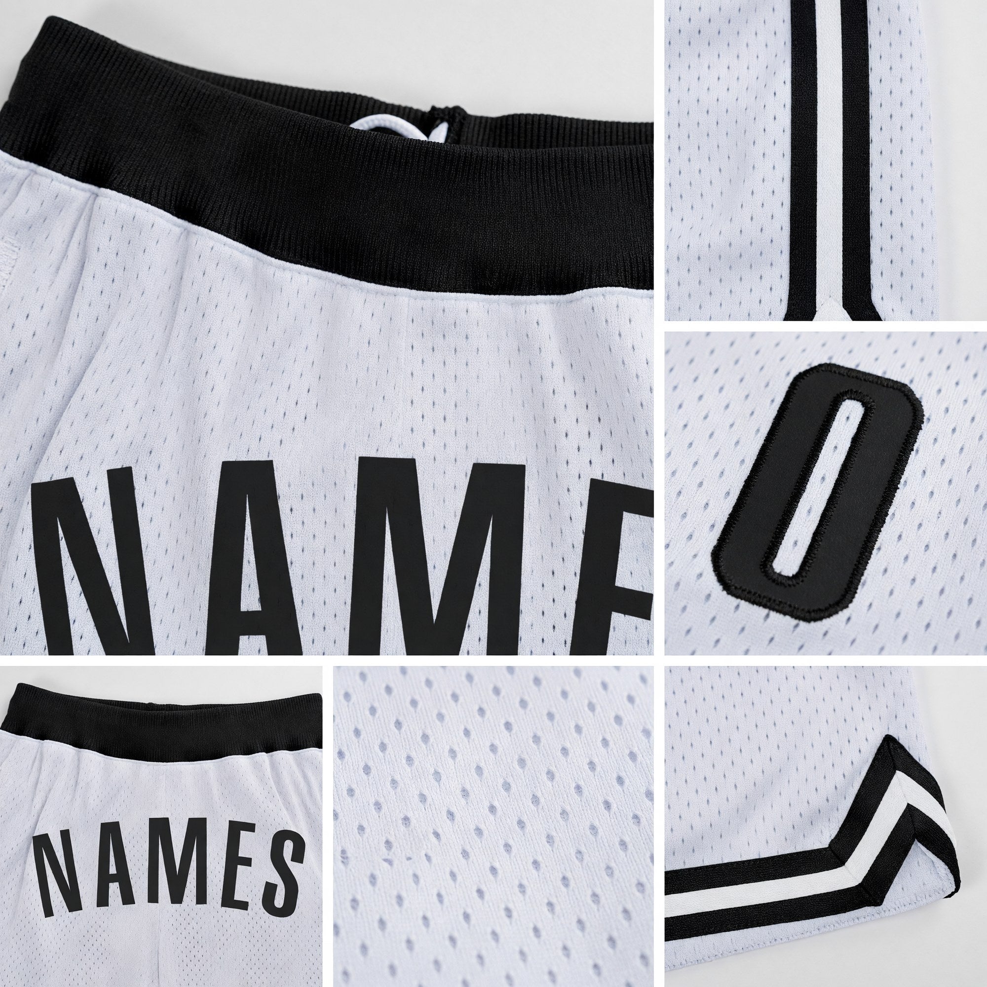 Custom White Black Authentic Throwback Basketball Shorts detail
