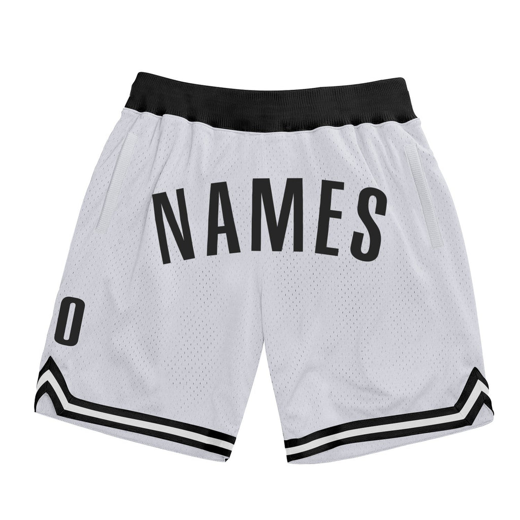 Custom White Black Authentic Throwback Basketball Shorts photo 1