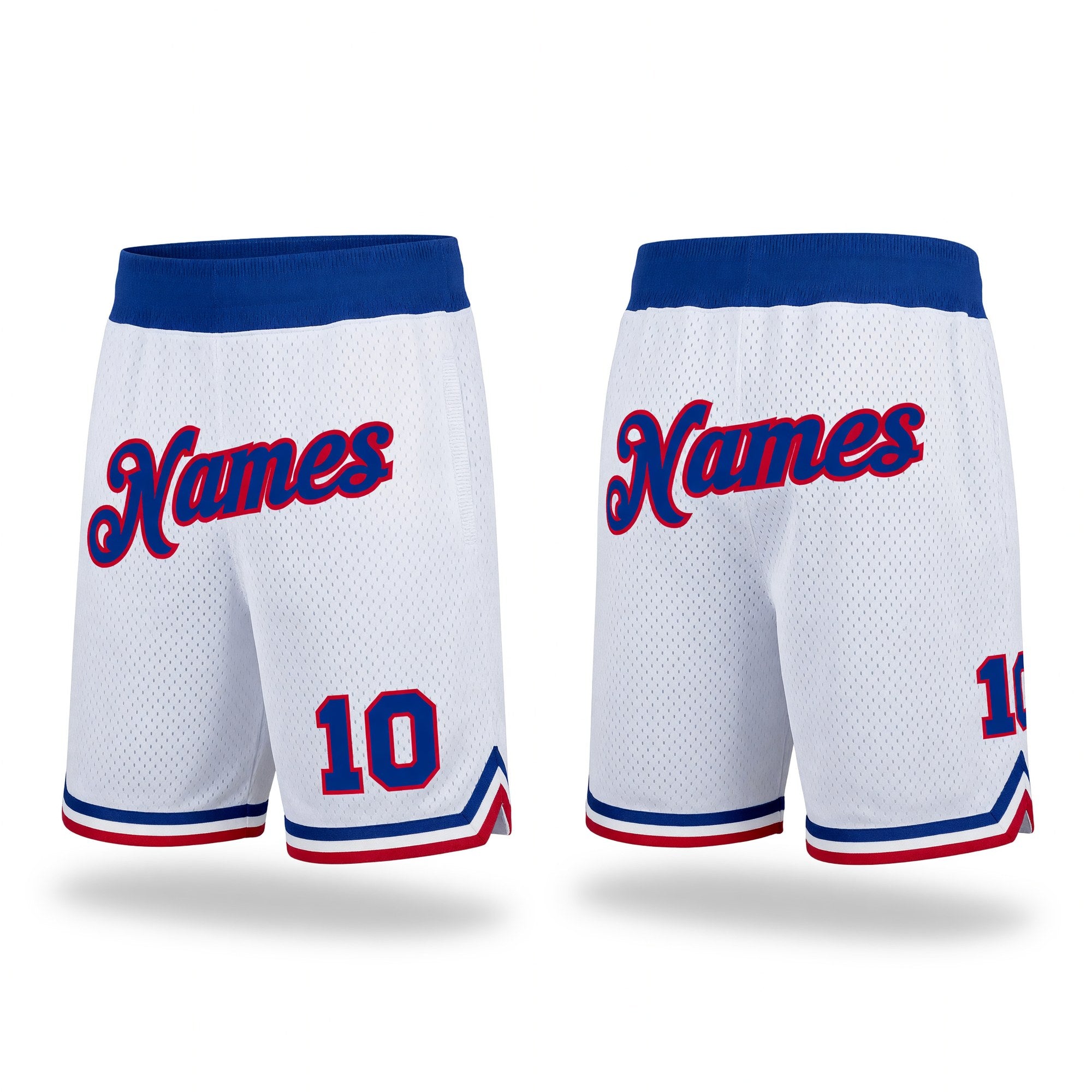 Custom White Royal-Red Authentic Throwback Basketball Shorts