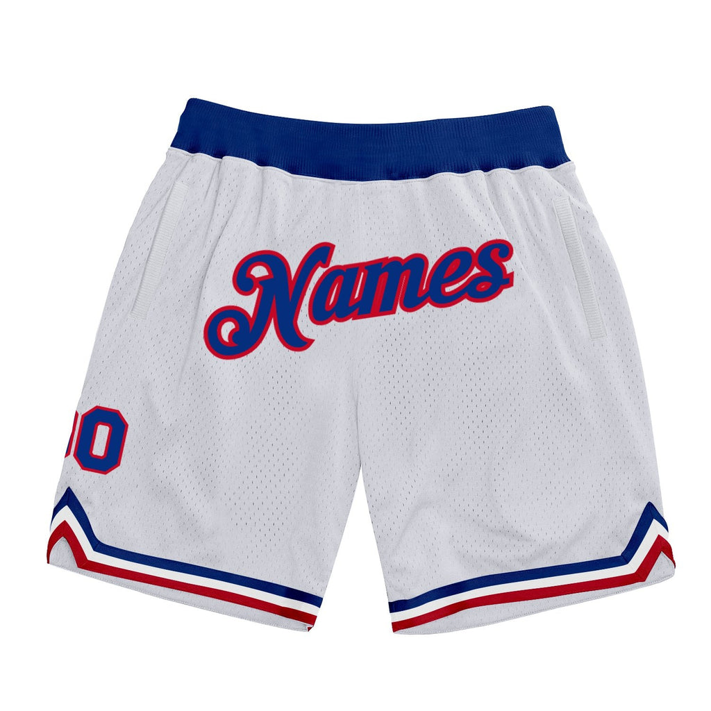 Custom White Royal-Red Authentic Throwback Basketball Shorts photo 1