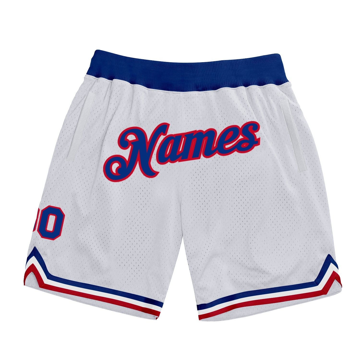 Custom White Royal-Red Authentic Throwback Basketball Shorts photo 1