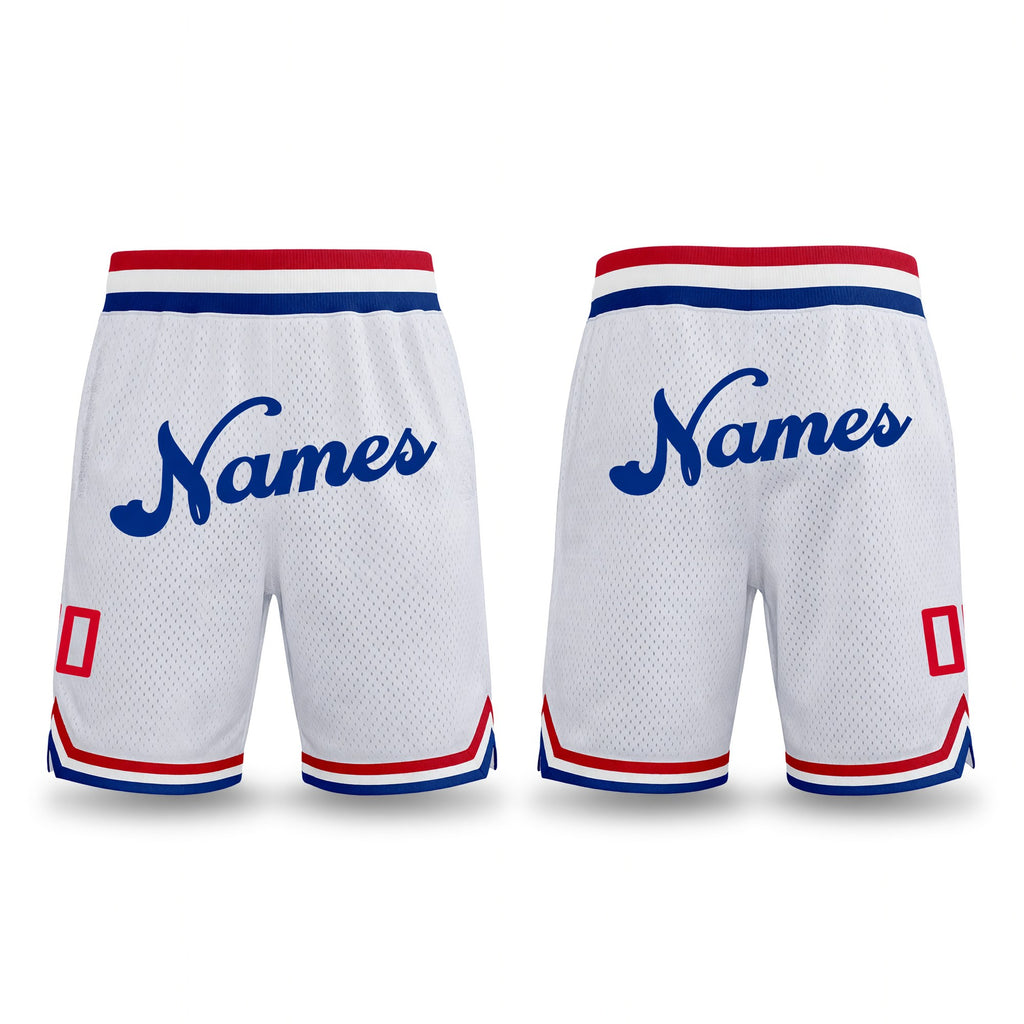 Custom White Royal Authentic Throwback Basketball Shorts