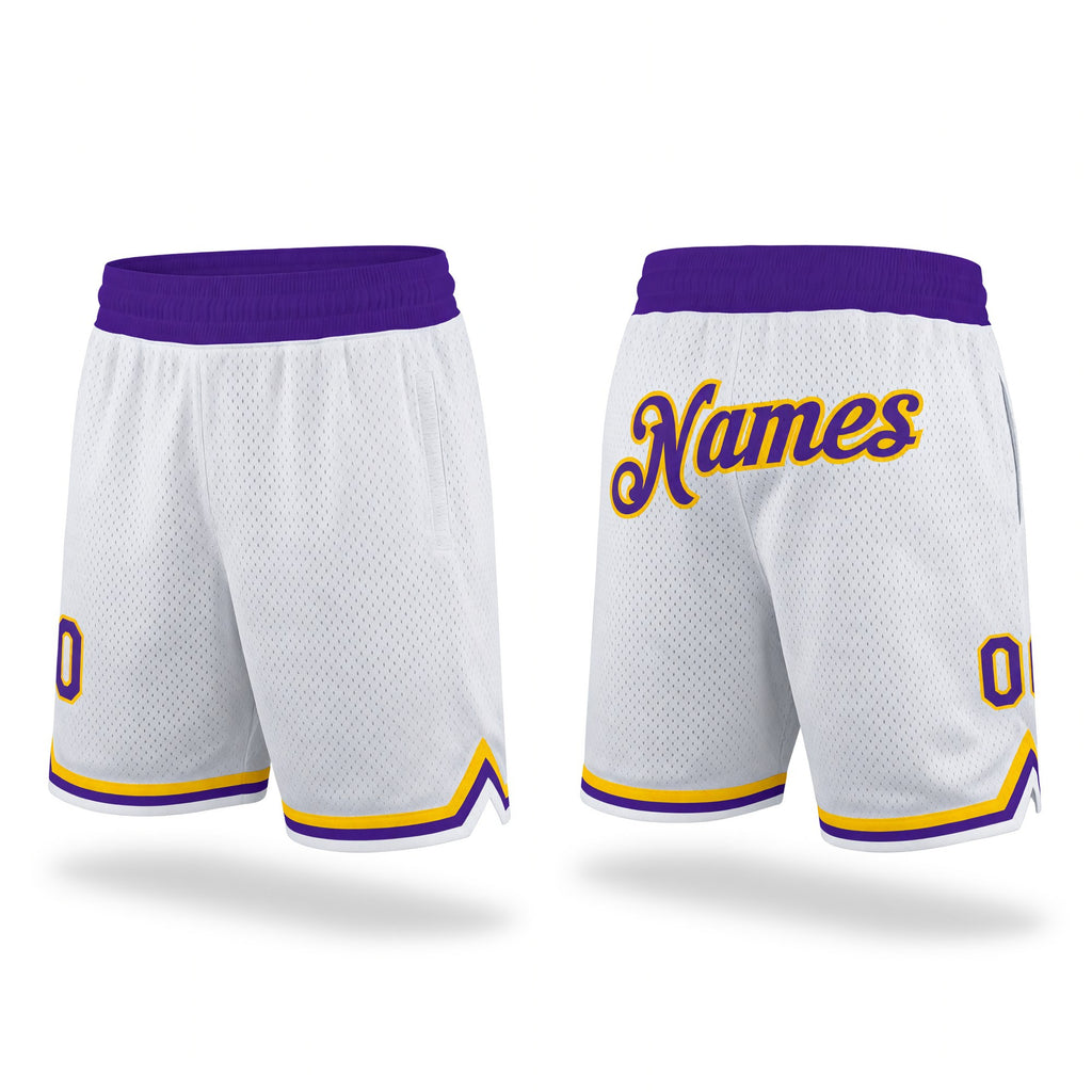Custom White Purple-Gold Authentic Throwback Basketball Shorts